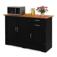 Costway Buffet Cabinet With Storage, Farmhouse Sideboard Storage Cabinet With 3 Doors, 2 Drawers & Adjustable Shelf, Console Table, Coffee Bar Credenza Cabinet For Kitchen Cupboard Dining Room (Black)