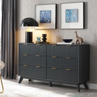 T4Tream Fluted 6 Drawers Dresser 54 Wide Modern Chest Of Drawers With Faux Marble Top Curved Profile Design Dresser Tv Stan