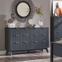 T4Tream Fluted 6 Drawers Dresser 54 Wide Modern Chest Of Drawers With Faux Marble Top Curved Profile Design Dresser Tv Stan