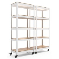 Homedant House White 5Tier Metal Boltless Rolling Cart Shelf Rack Casters Heavy Duty Wheel Shelving Unit Adjustable Storage She