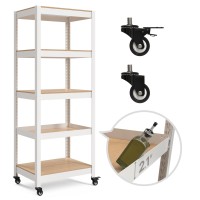 Homedant House White 5Tier Metal Boltless Rolling Cart Shelf Rack Casters Heavy Duty Wheel Shelving Unit Adjustable Storage She