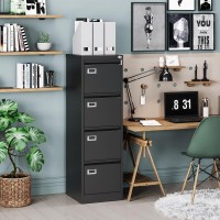 Letaya 4 Drawer File Cabinet With Lock,Metal Office Filing Cabinets For Home Office- Storage A4/F4/Letter/Legal -Assembly Required (Black)