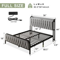 Feonase Full Size Bed Frame With Type-C & Usb Port  Fast Charging Metal Platform Beds  Velvet Upholstered Headboard & Footboard  12