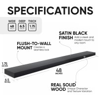 Homeforia Black Floating Shelf 48 Inch Premium Solid Wood Long Black Shelves For Walls 48 Inch Bathroom Shelf Heavy Duty Brac