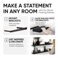 Homeforia Black Floating Shelf 48 Inch Premium Solid Wood Long Black Shelves For Walls 48 Inch Bathroom Shelf Heavy Duty Brac