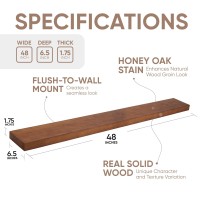 Homeforia Oak Floating Shelf 48 Inch Premium Solid Wood Shelves 48 Inches Long Heavy Duty Bracket 48 X 65 X 175 Inch Set O