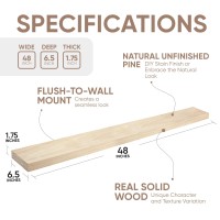 Homeforia Unfinished Floating Shelves For Wall 48 Inch Premium Solid Wood Long Floating Shelf Heavy Duty Bracket 48 X 65 X 1