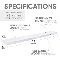 Homeforia White Floating Shelves For Wall 48 Inches Long Premium Solid Wood Long White Shelf 48 Inch Bathroom Shelf Heavy Dut