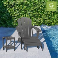 Greenvines Adirondack-Ottoman | Folding | Set Of 4 | Hdpe Plastic | Outdoor Footrest | All Weather | Foot Rest | Foot Stool | Grey | For Adirondack Chair | For Patio Backyard Pool