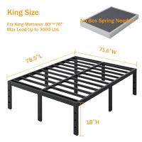 Shland King Size Bed Frame 18 Inch Heavy Duty Metal Platform Bed Frame No Box Spring Needed Mattress Foundation Storage Space