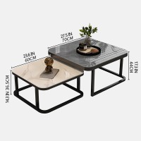 Square Nesting Coffee Tables, Set Of 2 End Tables For Living Room/Balcony, Modern Coffee Tables For Living Room, Stacking Industrial Side Tables, With Sturdy Metal Frame,Easy Assembly (Color : White+