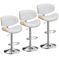 Yafiti Swivel Bar Stools Set Of 3 For Kitchen Counter Adjustable Bentwood Barstools Modern Pu Leather Upholstered Bar Chair Wi