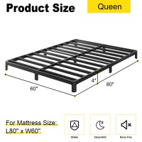 Yicensen 4 Inch Low Bed Frame Queen Rounded Corner No Box Spring Needed Heavy Duty Metal Queen Size Platform Bed Frame Easy As