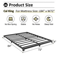 Yicensen 4 Inch California King Bed Frames Low Profile No Box Spring Needed Heavy Duty Cal King Metal Platform Bed Frame With R