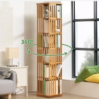 Wddeyyds 360 Rotating Bookshelf 6-Tier Floor Standing Spinning Bookshelf Tower Bamboo Bookcase Toy Storage Cabinets Bins Corner Organizer For Bedroom Living Room,A-6Layers