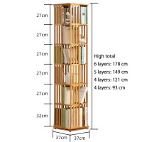 Wddeyyds 360 Rotating Bookshelf 6-Tier Floor Standing Spinning Bookshelf Tower Bamboo Bookcase Toy Storage Cabinets Bins Corner Organizer For Bedroom Living Room,A-6Layers