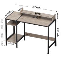 Minosys Computer Desk 47 Gaming Desk Home Office Desk With Storage Small Desk With Monitor Stand Writing Desk For 2 Moni