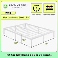 Cieemine 12 Inch White King Size Bed Frame Heavy Duty King Size Platform Bed Frame Mattress Foundation No Box Spring Needed