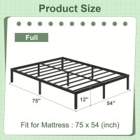 Cieemine 12 Inch White Full Size Bed Frame Heavy Duty Bed Frame Full Size Mattress Foundation No Box Spring Needed Easy Assem