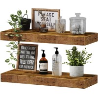 Qeeig Floating Shelves For Wall Bathroom Shelf Bedroom Kitchen Farmhouse Small Book Shelf 16 Inch Set Of 2 Rustic Brown 015Bn