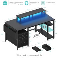 Lufeiya Gaming Desks With Led Lights And Power Outlets 55 Inch Computer Desk With File Drawers Cabinet Home Office Desk With S