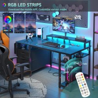 Lufeiya Gaming Desks With Led Lights And Power Outlets 55 Inch Computer Desk With File Drawers Cabinet Home Office Desk With S