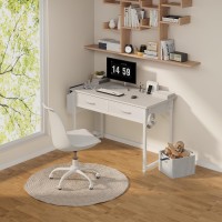 Dlisiting White Computer Desk With Fabric Drawers For Home Office Bedroom 40 Inch Small Vanity Make Up Desk With Drawer Study