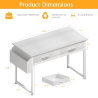 Dlisiting White Computer Desk With Fabric Drawers For Home Office Bedroom 40 Inch Small Vanity Make Up Desk With Drawer Study