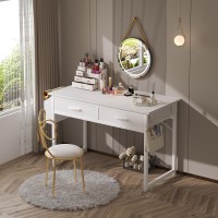 Dlisiting White Computer Desk With Fabric Drawers For Home Office Bedroom 40 Inch Small Vanity Make Up Desk With Drawer Study