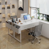 Dlisiting White Computer Desk With Fabric Drawers For Home Office Bedroom 40 Inch Small Vanity Make Up Desk With Drawer Study