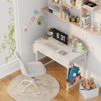 Dlisiting White Small Desk With Fabric Drawers 32 Inch Vanity Desk With Storage Drawer And Bag For Bedroom Study Writing Tabl