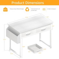 Dlisiting White Small Desk With Fabric Drawers 32 Inch Vanity Desk With Storage Drawer And Bag For Bedroom Study Writing Tabl