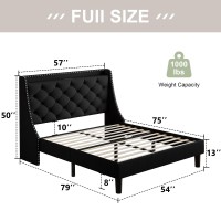 Feonase Full Size Bed Frame With Luxury Wingback And Fast Charging Station Full Upholstered Button Tufted Storage Headboard Plat