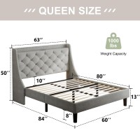 Feonase Queen Bed Frame With Luxury Wingback Upholstered Button Tufted Storage Headboard Queen Platform Bed With Charging Stati