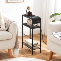 Hoobro Small Narrow Side Table With Charging Station Skinny End Table For Small Spaces Slim Nightstand With Usb Ports Outlet