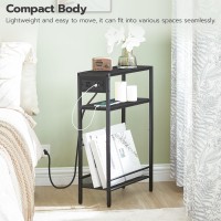 Hoobro Small Narrow Side Table With Charging Station Skinny End Table For Small Spaces Slim Nightstand With Usb Ports Outlet