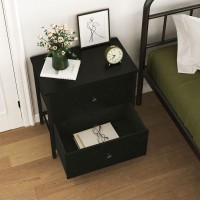 Boluo Black Nightstand Set Of 2 Large Night Stand With Drawers Set 2 Drawer Dresser For Bedroom Modern