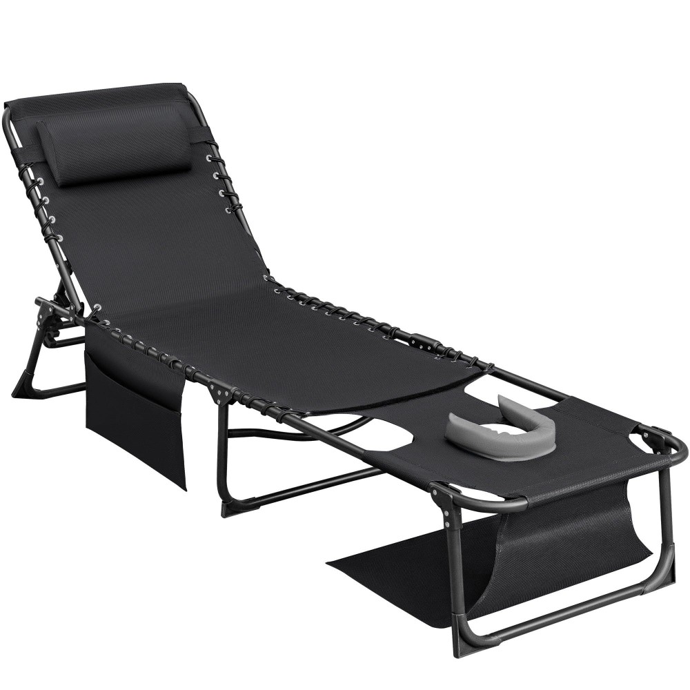 Flamaker Face Down Chaise Lounge Chair 5Position Adjustable Sunbathing Foldable Tanning Chair With Face Arm Holes Outdoor Re