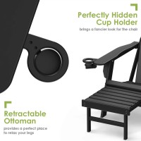 GREENVINES Adirondack-Chairs-with-Ottoman | Set of 2 | Folding | Retractable-Footrest | HDPE Plastic | All Weather Fire Pit Chair | Cup Holders | Black | for Outdoor Poolside