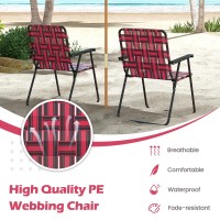 Gymax Folding Chair, Patio Lawn Chair Set With Armrest, Indoor/Outdoor 4 Pack Webbed Lightweight Dinning Chair, Portable Beach Chair For Outside, Poolside, Backyard (Red, 4)