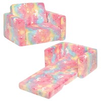 Alimorden 2In1 Flip Out Cuddly Sherpa Toddler Couch Convertible Sofa To Lounger Glowinthedark Unicorn Pattern