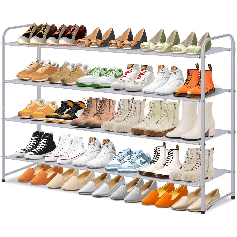 Sleeping Lamb 4Tier Long Shoe Rack Organizer For Closet Stackable Wide Shoe Shelf Holds 30Pairs Low Shoe Storage For Bedroom