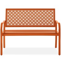 Best Choice Products Outdoor Bench 2Person Metal Steel Benches Furniture For Garden Patio Porch Entryway Wgeometric Backres