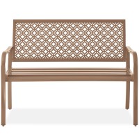 Best Choice Products Outdoor Bench 2Person Metal Steel Benches Furniture For Garden Patio Porch Entryway Wgeometric Backres