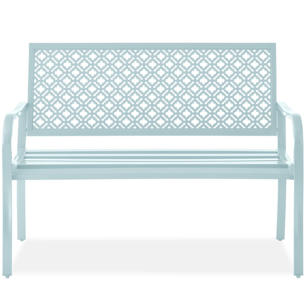 Best Choice Products Outdoor Bench 2Person Metal Steel Benches Furniture For Garden Patio Porch Entryway Wgeometric Backres