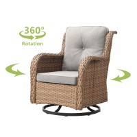 Hummuh 3Piece Swivel Rocking Rattan Chair Outdoor Patio Bistro Furniture Conversation Set Cushioned Wicker Chair With Glass C