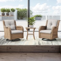 Hummuh 3Piece Swivel Rocking Rattan Chair Outdoor Patio Bistro Furniture Conversation Set Cushioned Wicker Chair With Glass C