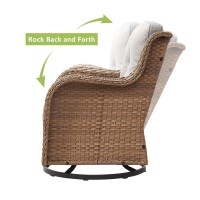 Hummuh Outdoor Swivel Rocker Pe Wicker Patio Chairs Set Of 2 Rattan Rocking Chair Furniture Set Yellow Beige