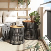 Vidaxl Patio Side Tables 2 Pcs With Wooden Top Gray Poly Rattan