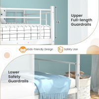 Gorelax Metal Bunk Bed Twin Over Twin, Heavy-Duty Bunk Beds With Ladder & Guard Rail, Space Saving Metal Bed Frame, No Box Spring Needed, For Bedroom, Dorm, Apartment (White)